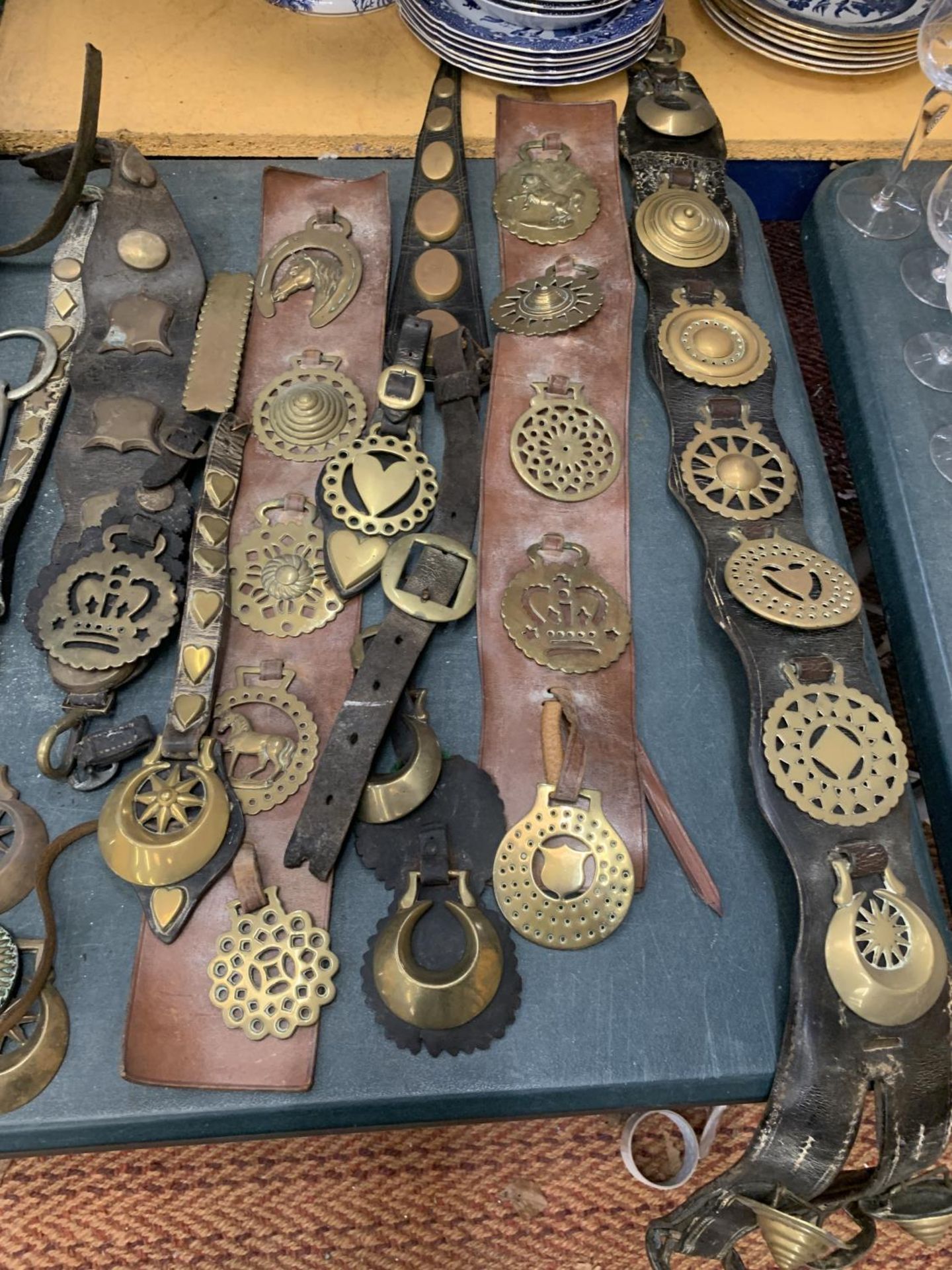 A LARGE COLLECTION OF HORSE BRASSES ON MARTINGALES - Image 2 of 4