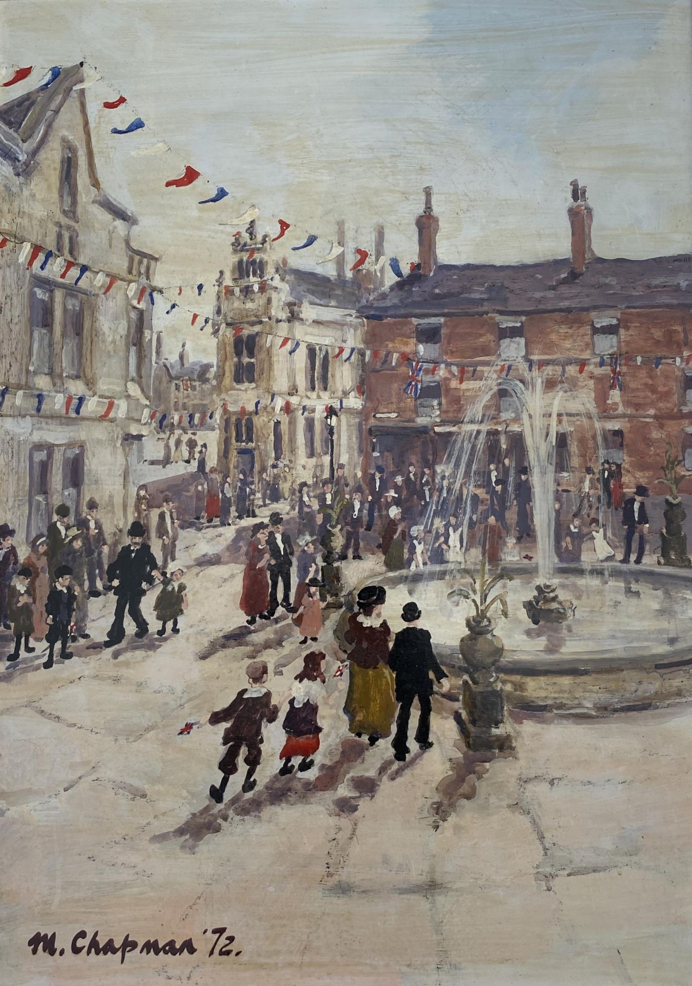 A LARGE MARGARET CHAPMAN (1940-2000) NORTHERN ART FRAMED OIL ON BOARD PAINTING OF A TOWN SCENE - Image 2 of 10