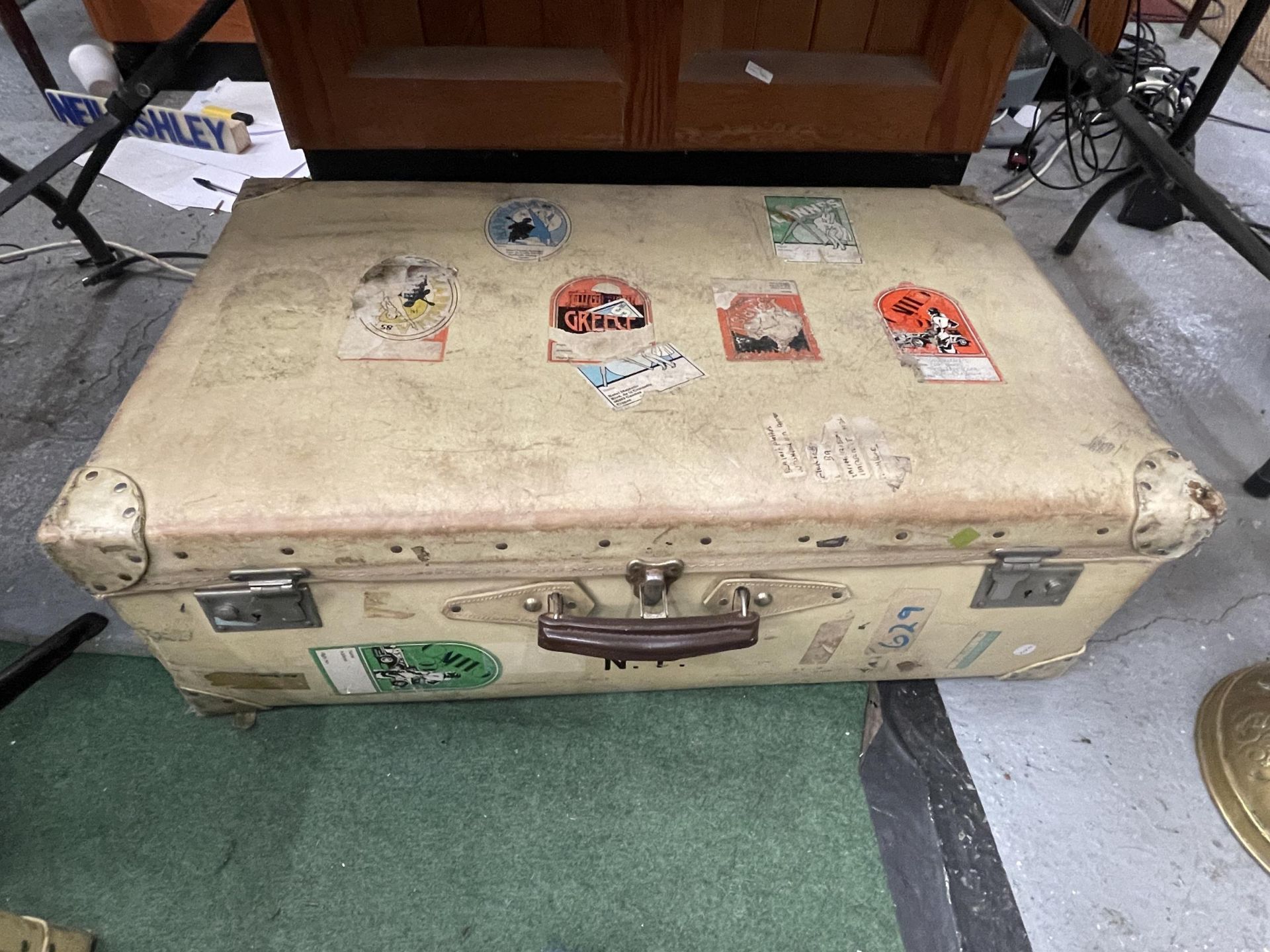 TWO HARRODS VINTAGE TRAVELLING TRUNKS / SUITCASES BOTH WITH N.P INTIALS - Image 2 of 3