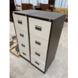 A PAIR OF FOUR DRAWER METAL FILING CABINETS