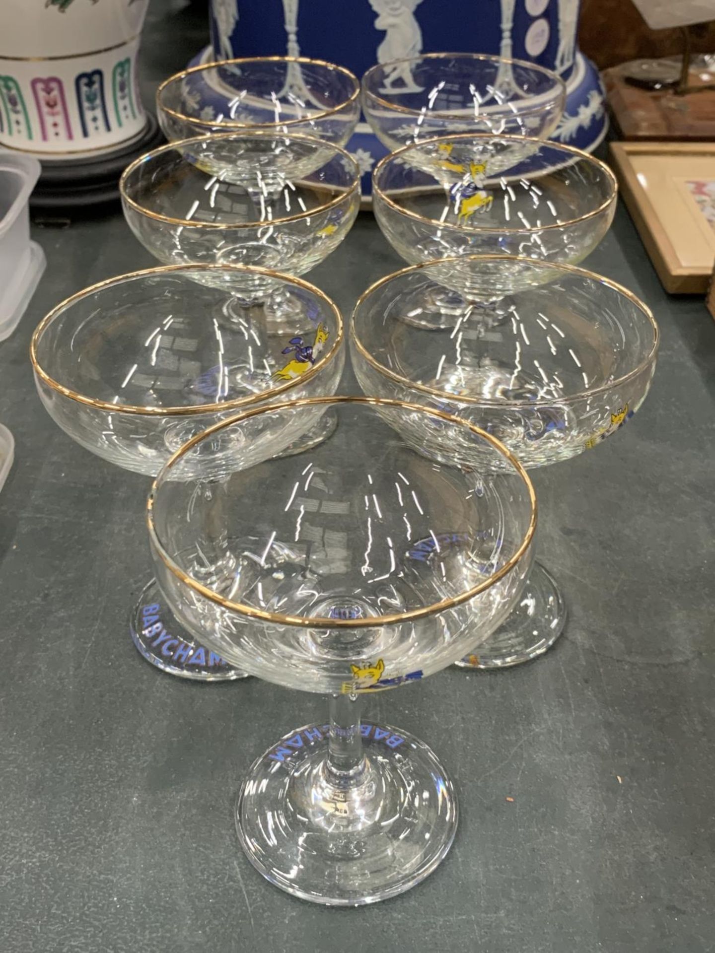 SEVEN VINTAGE BABYCHAM GLASSES