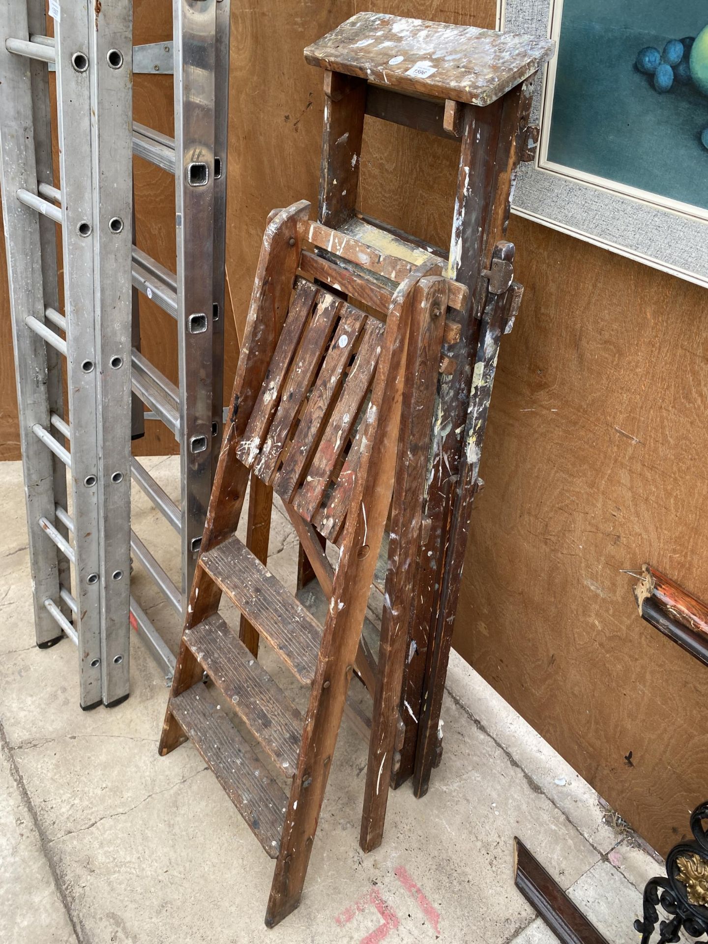 TWO WOODEN STEP LADDERS