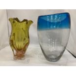 TWO HEAVY STUDIO ART GLASS COLOURED VASES