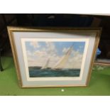 A GILT FRAMED PENCIL SIGNED PRINT OF A SAILING BOAT