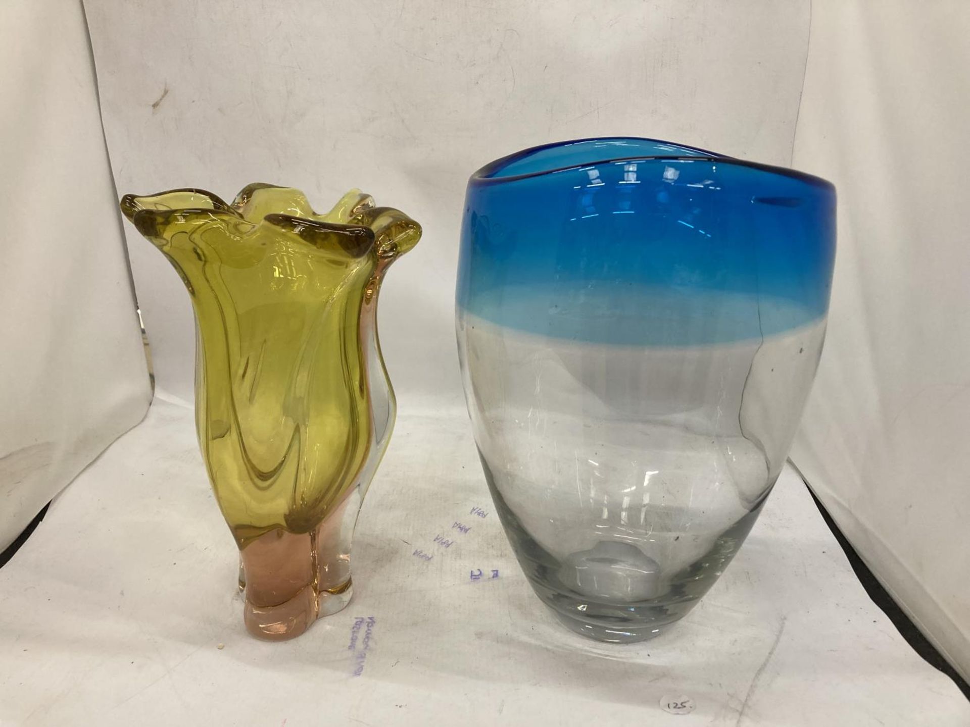 TWO HEAVY STUDIO ART GLASS COLOURED VASES - Image 4 of 4