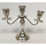 A HALLMARKED SILVER THREE BRANCH CANDLEABRA, (WEIGHTED BASE)