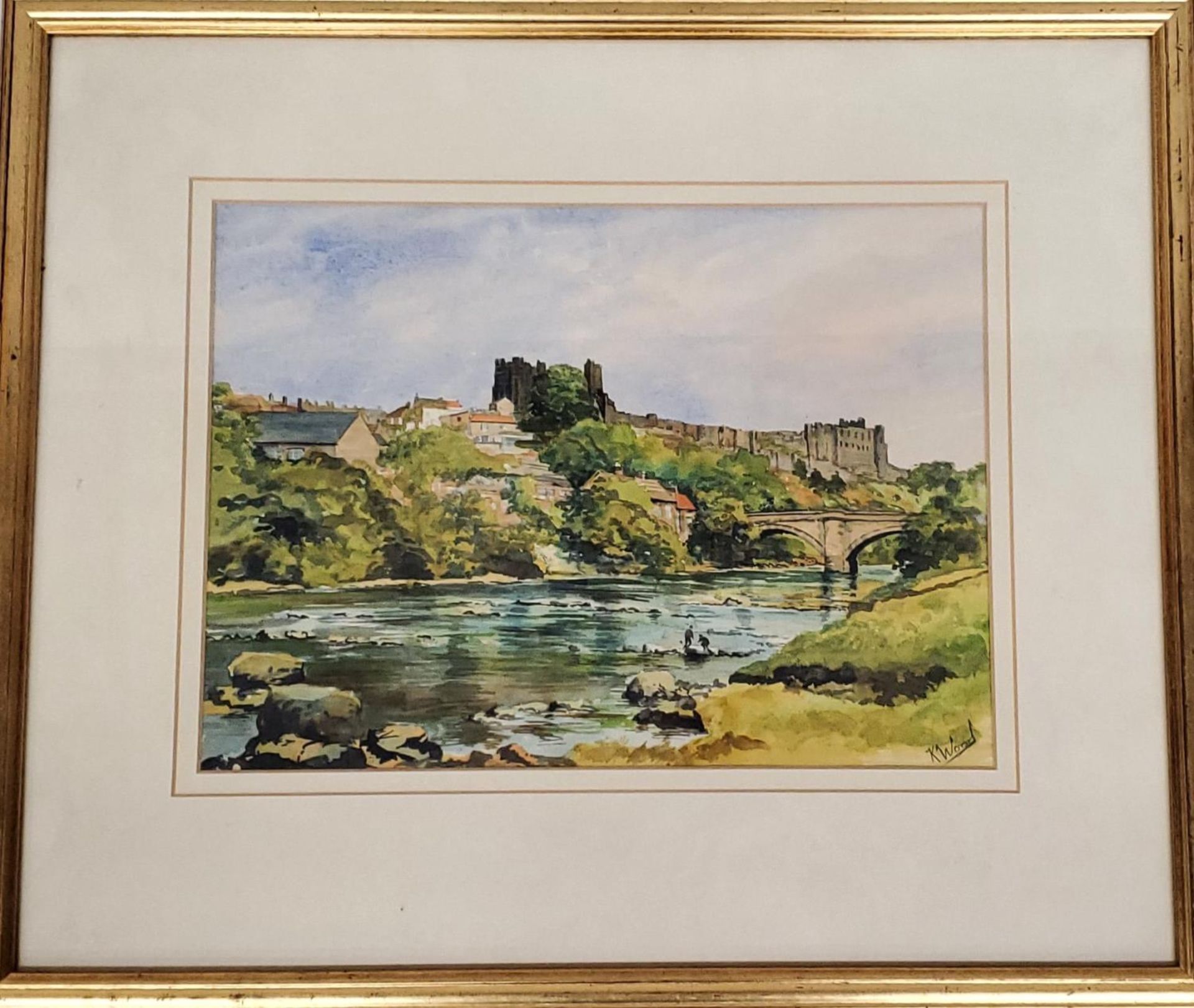 KEN WOOD (BRITISH 20TH CENTURY) 'RIVER SWALE, RICHMOND' WATERCOLOUR, SIGNED, 26CM X 35CM, FRAMED AND