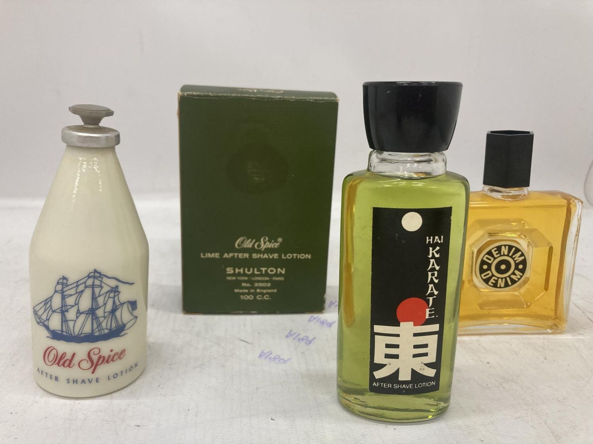 FOUR 1970'S AFTERSHAVES TO INCLUDE OLD SPICE, DENIM AND HAI KARATE - Image 2 of 2