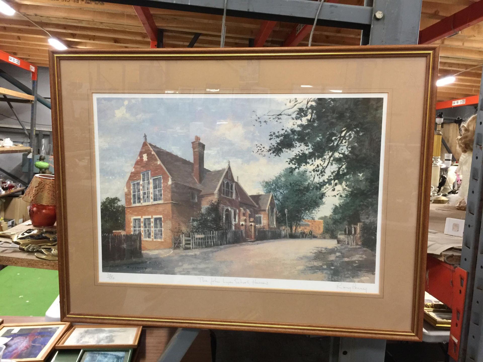 A FRAMED RAY PERRY PENCIL SIGNED LIMITED EDITION PRINT OF HARROW