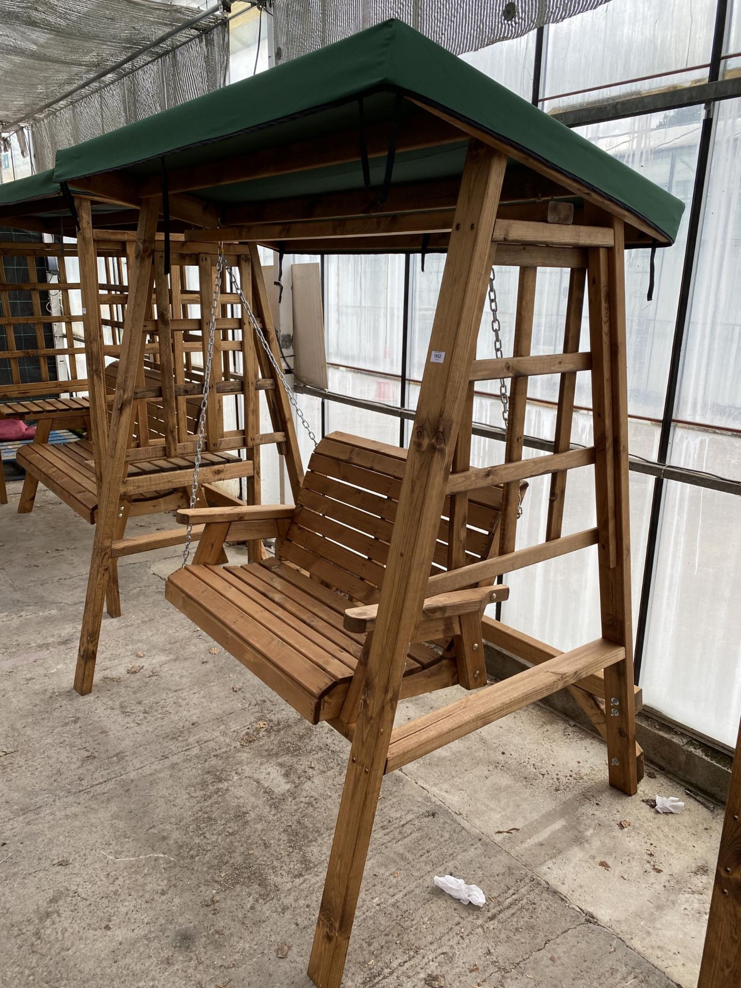 AN AS NEW EX DISPLAY CHARLES TAYLOR TWO SEATER GARDEN SWING SEAT WITH CANOPY *PLEASE NOTE VAT TO - Image 2 of 3