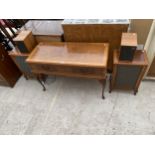 A WALNUT DYNATRON RADIOGRAM ON CABRIOLE LEGS COMPLETE WITH FOUR SPEAKERS, TWO BEING MODEL NO. L5.