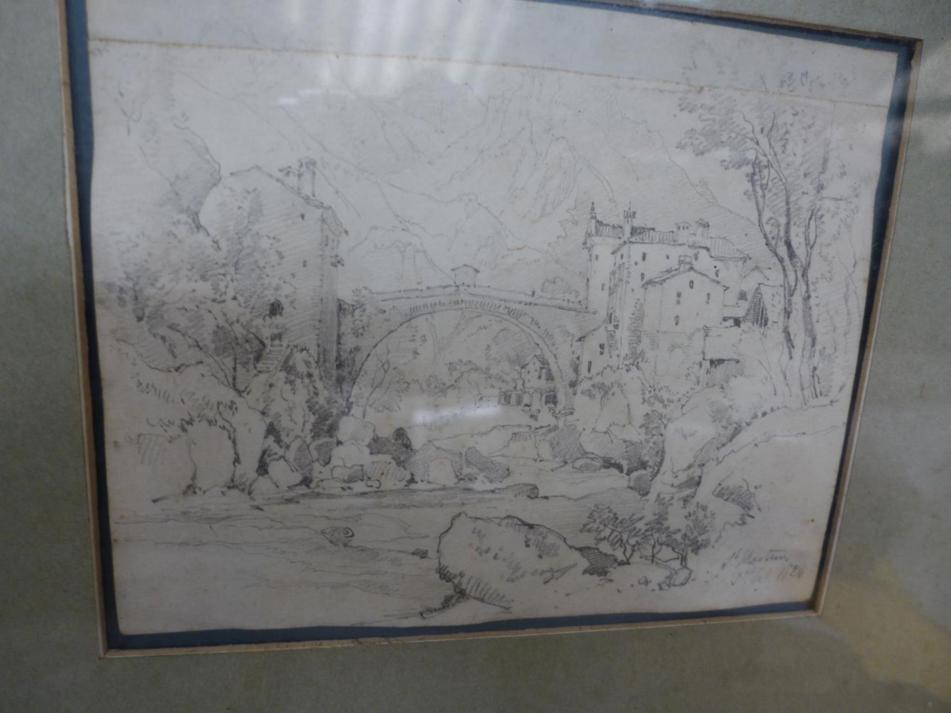 MANNER OF SIR GEORGE HAYTER (1792-1871) CASTLE LANDSCAPE, MONOCHROME WATERCOLOUR, BEARS INITIALS, - Image 5 of 9