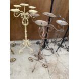 TWO WROUGHT IRON FOUR BRANCH CANDLE HOLDERS (H:89CM)