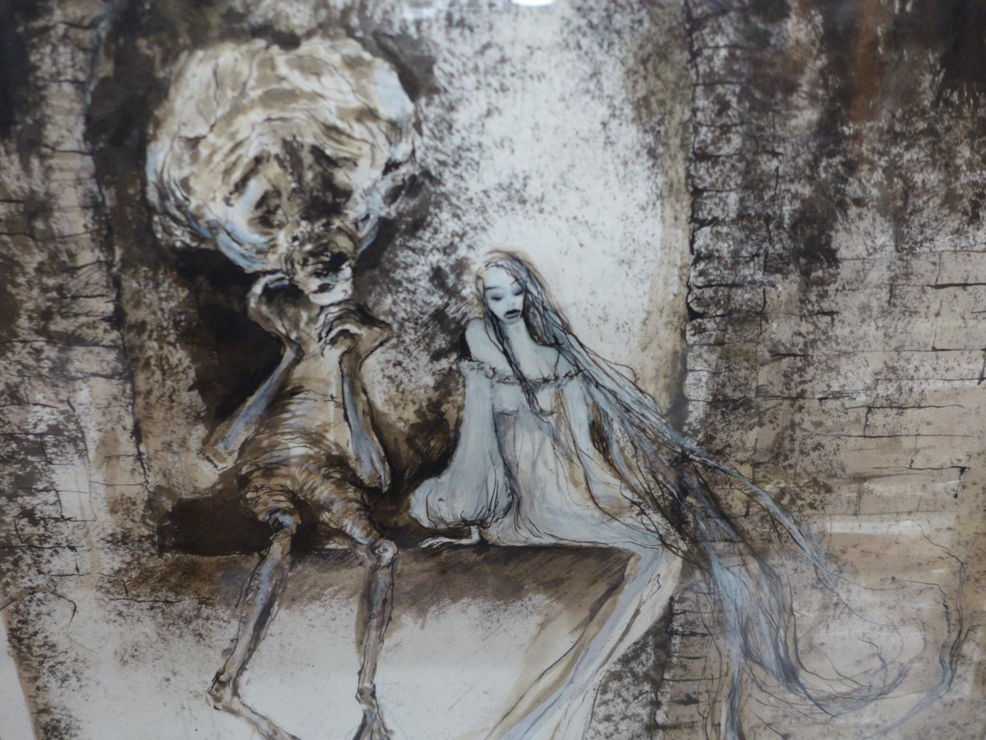 CABE (LATE 20TH CENTURY) 'BEAUTY AND THE BEAST', PEN AND WATERCOLOUR, SIGNED AND DATED 1987, 50X40CM - Image 2 of 5