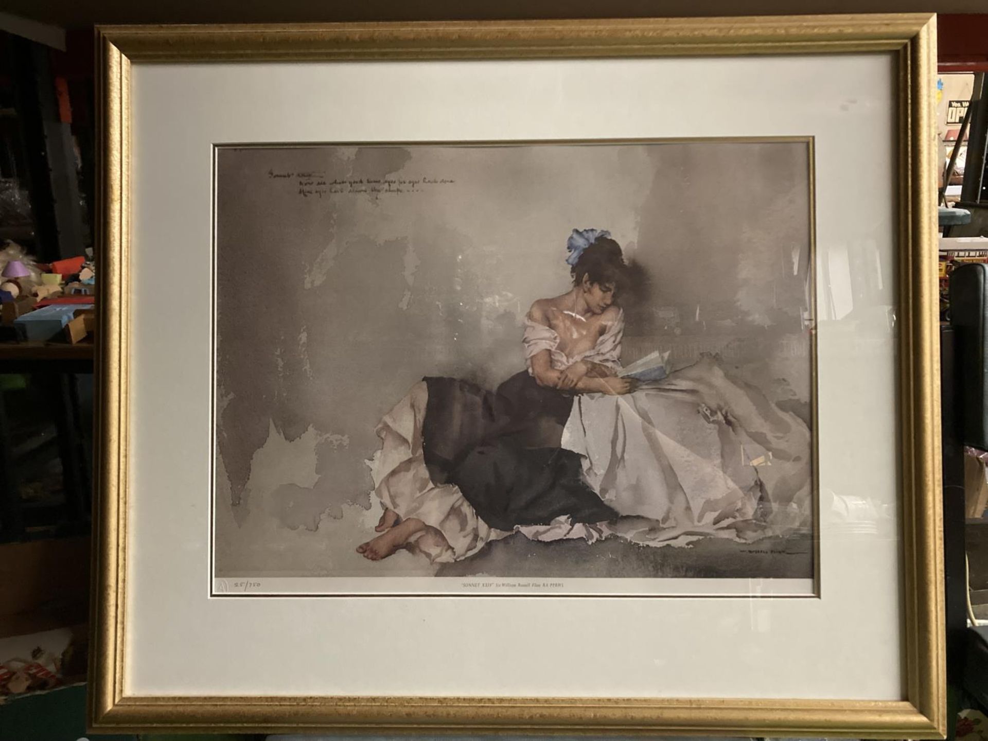 A SIR WILLIAM RUSSELL FLINT "CECILIA GREEN" IN A BLUE DRESS LIMITED EDITION 25/750