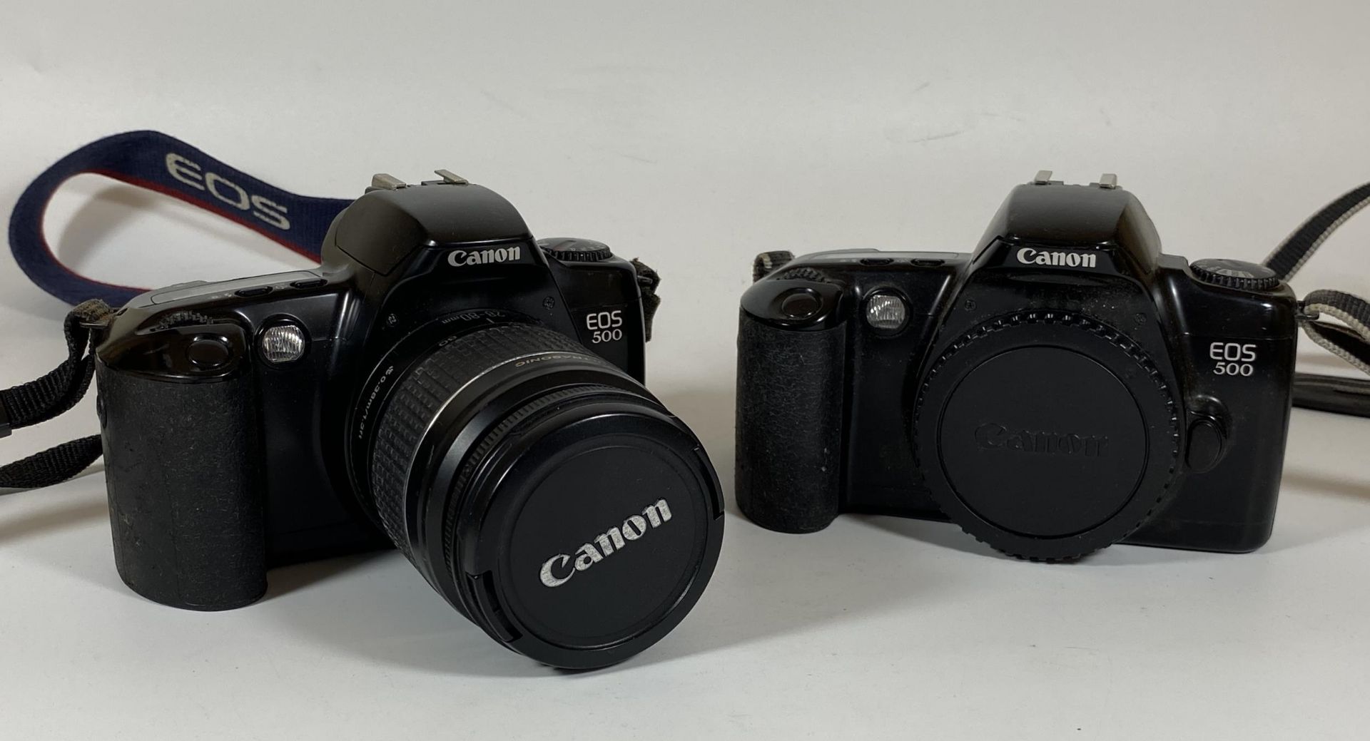 TWO VINTAGE CANON CAMERAS - EOS 500 FITTED WITH CANON ZOOM LENS EF 28-80MM AND CANON EOS 500 BODY