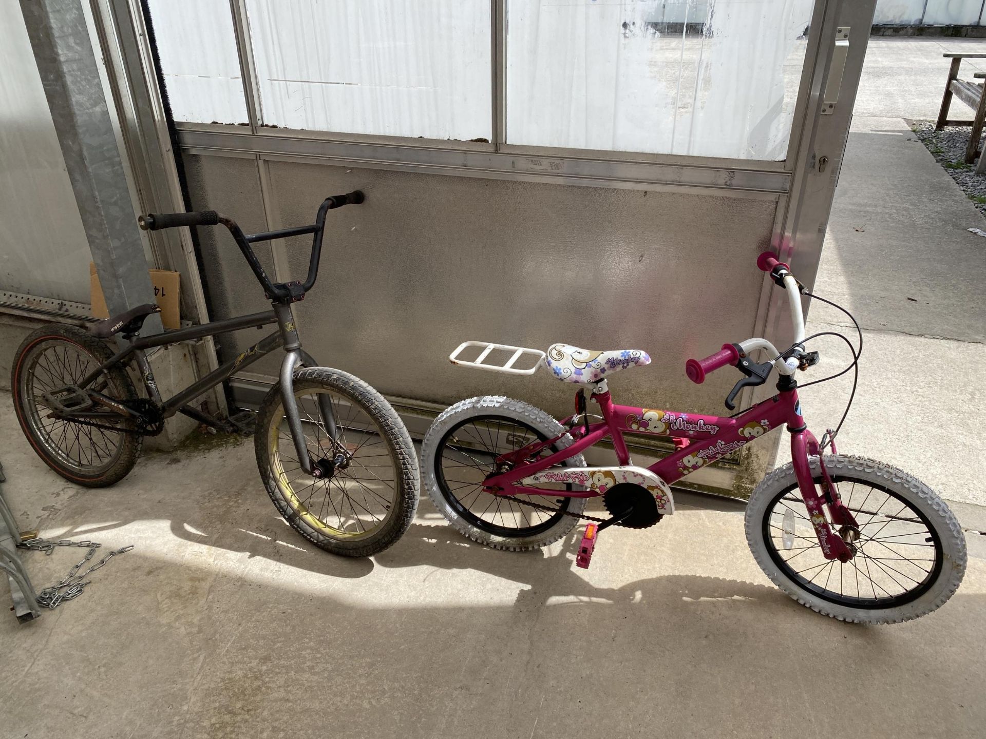 TWO CHILDRENS BIKES, A BMX AND A GIRLS PEDAL PETS BIKE