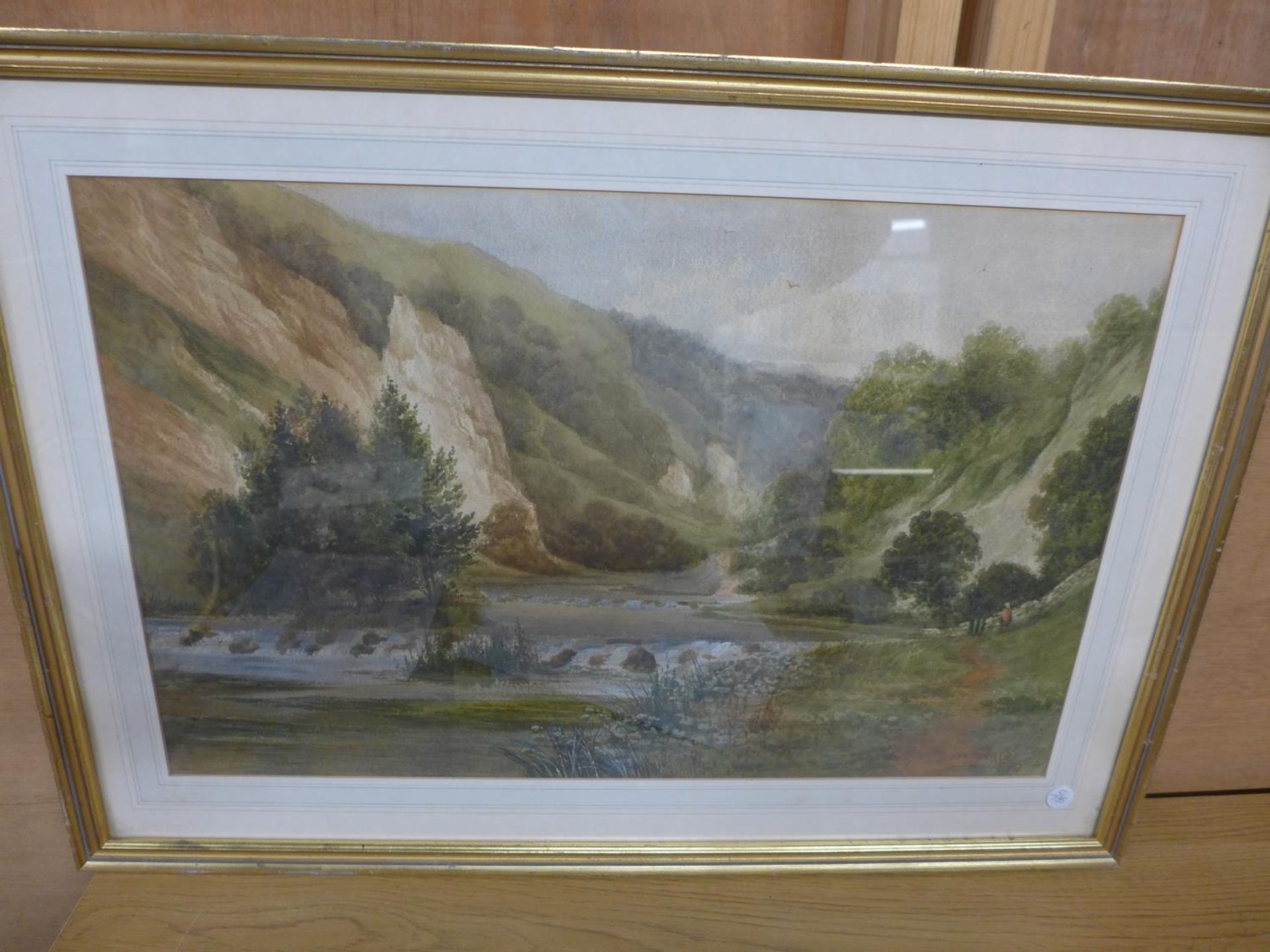 JOHN THORLEY (BRITISH 1859-1933) RIVER VALLEY SCENE, WATERCOLOUR, SIGNED AND DATED 1896, 37X58CM,