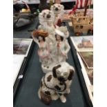 A QUANTITY OF VINTAGE STAFFORDSHIRE LARGE FIGURES TO INCLUDE THREE MANTLE DOGS, LORD KITCHENER AND A