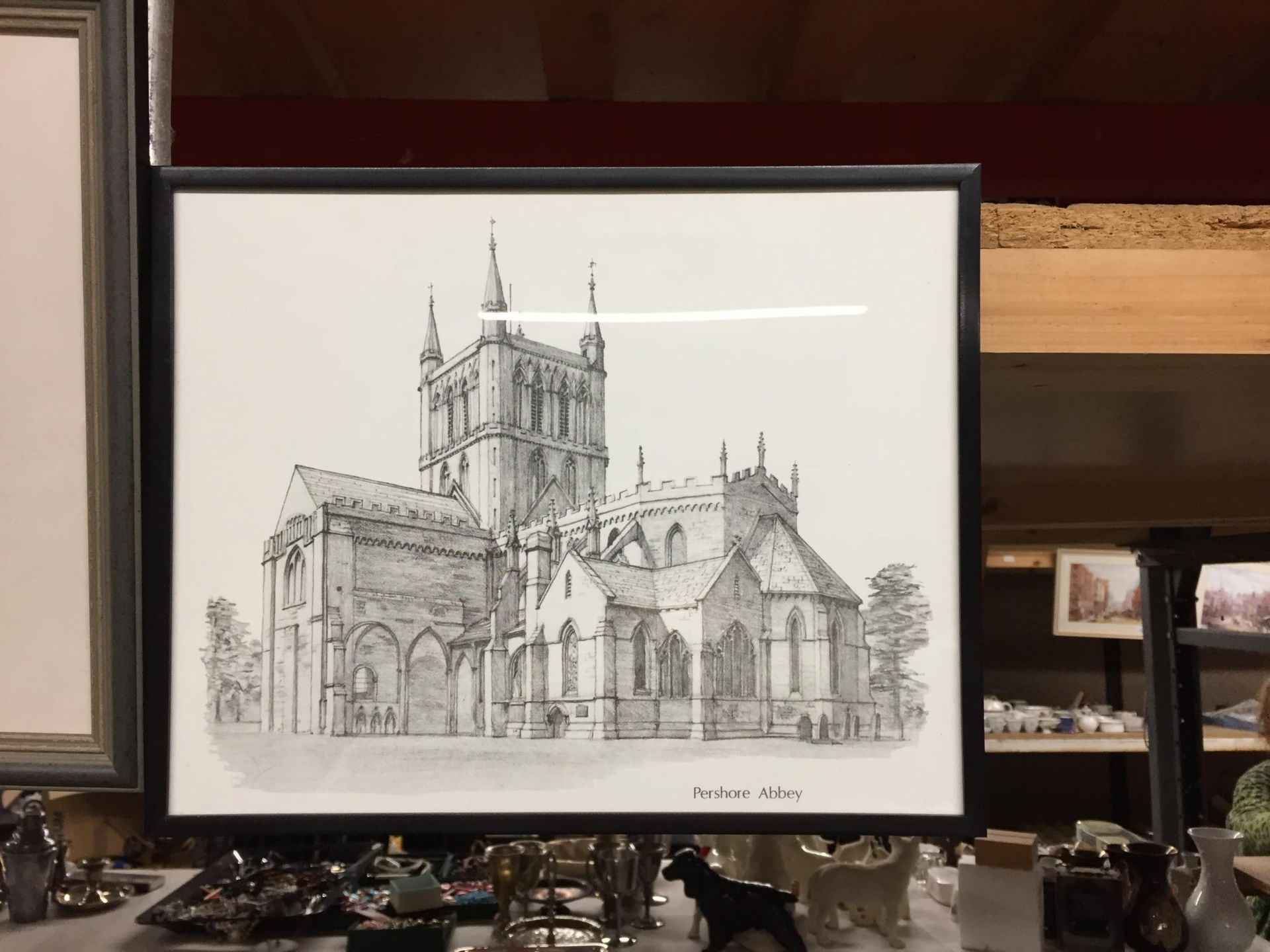 THREE FRAMED PRINTS - PERSHORE ABBEY, WORCESTER AND ABBEY MILL, TEWKESBURY - Image 2 of 4
