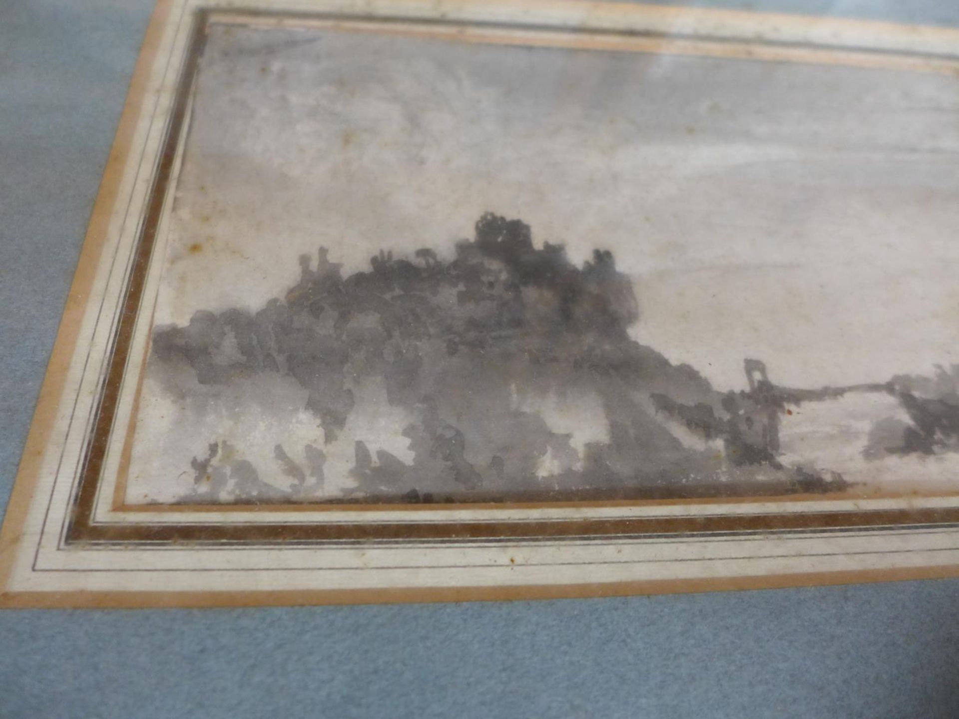 MANNER OF SIR GEORGE HAYTER (1792-1871) CASTLE LANDSCAPE, MONOCHROME WATERCOLOUR, BEARS INITIALS, - Image 3 of 9