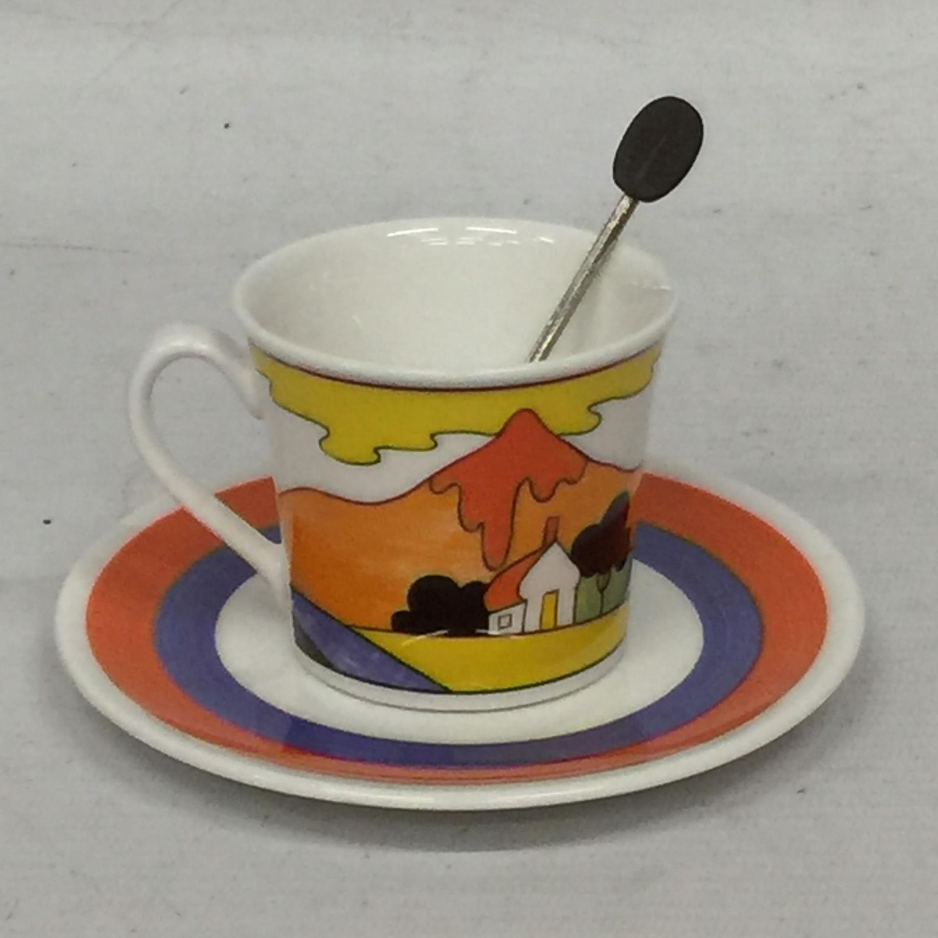 A WEDGEWOOD CLARICE CLIFF LIMITED EDITION CUP, SAUCER AND SPOON - Image 2 of 3