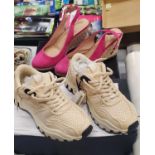 A PAIR OF 'UTERQUE' SIZE 37 TRAINERS AND A PAIR OF DUNE SIZE 7 PINK WEDGE SHOES - BOTH AS NEW IN