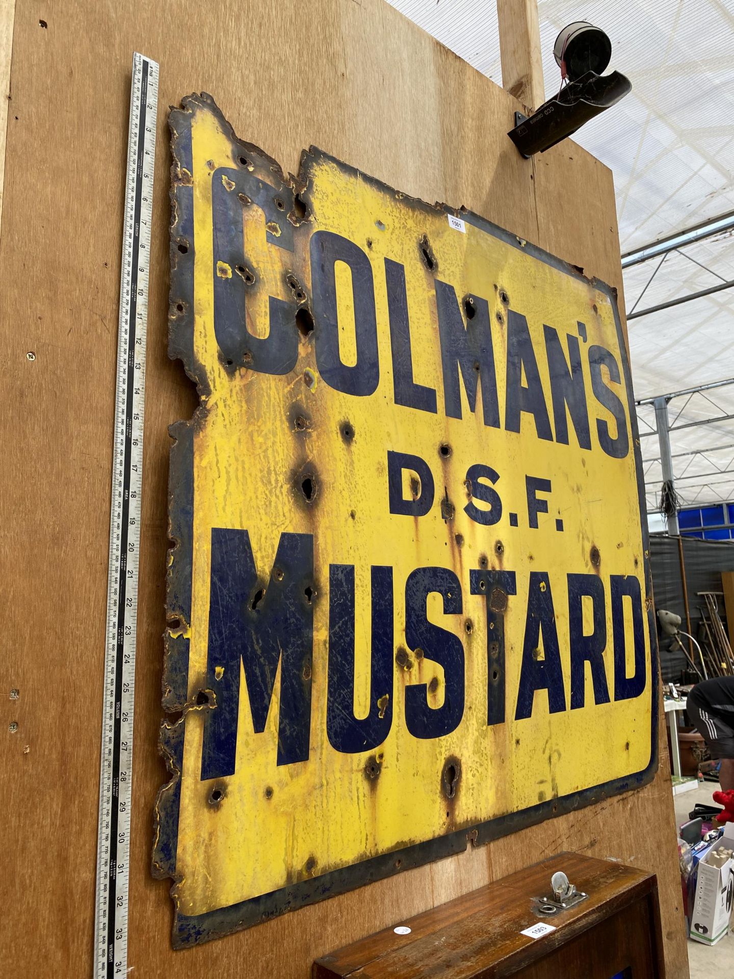 A BELIEVED ORIGINAL ENAMEL COLMANS MUSTARD SIGN (96CM x 91CM) - Image 5 of 6