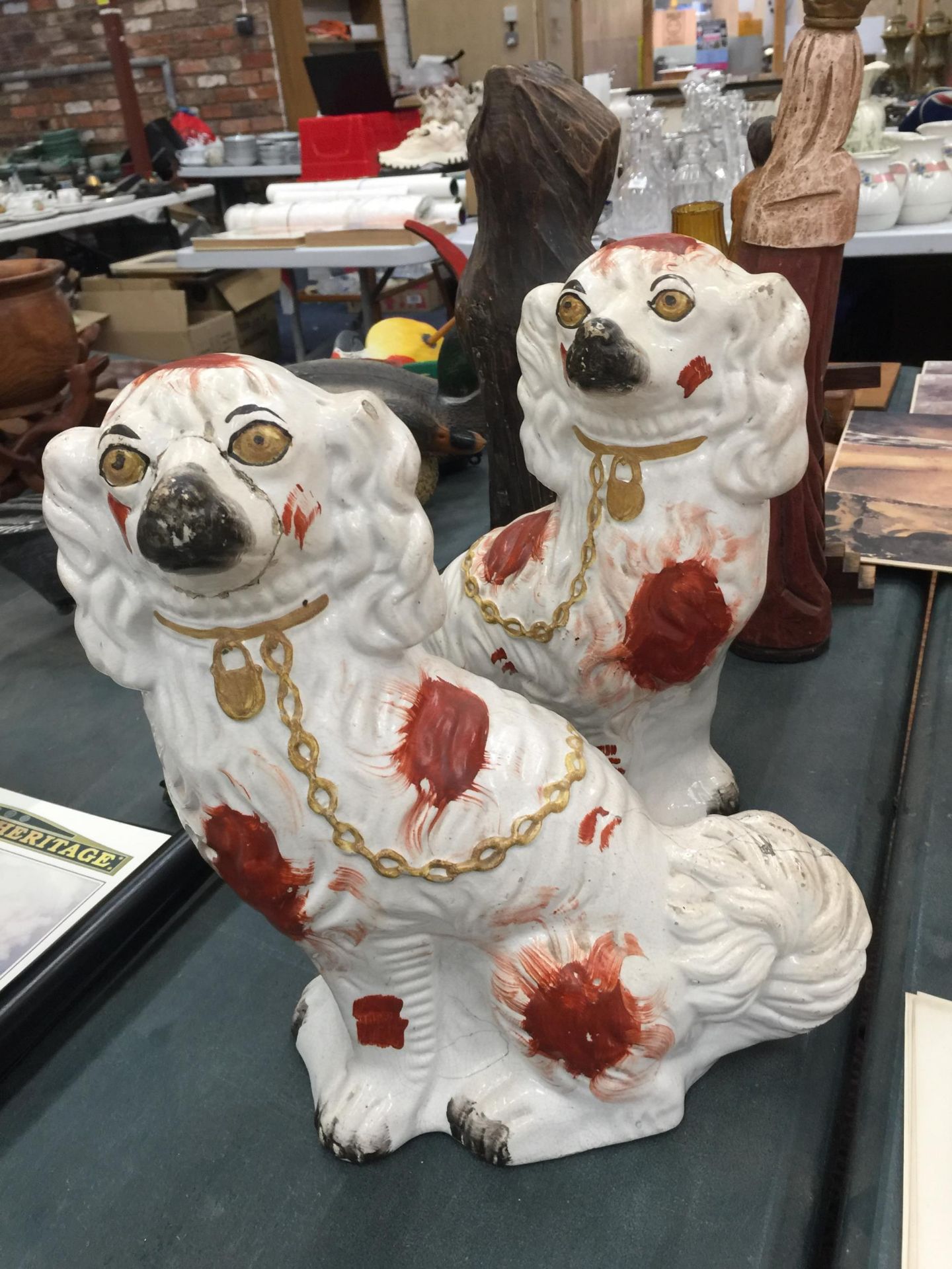 A QUANTITY OF VINTAGE STAFFORDSHIRE LARGE FIGURES TO INCLUDE THREE MANTLE DOGS, LORD KITCHENER AND A - Image 5 of 7