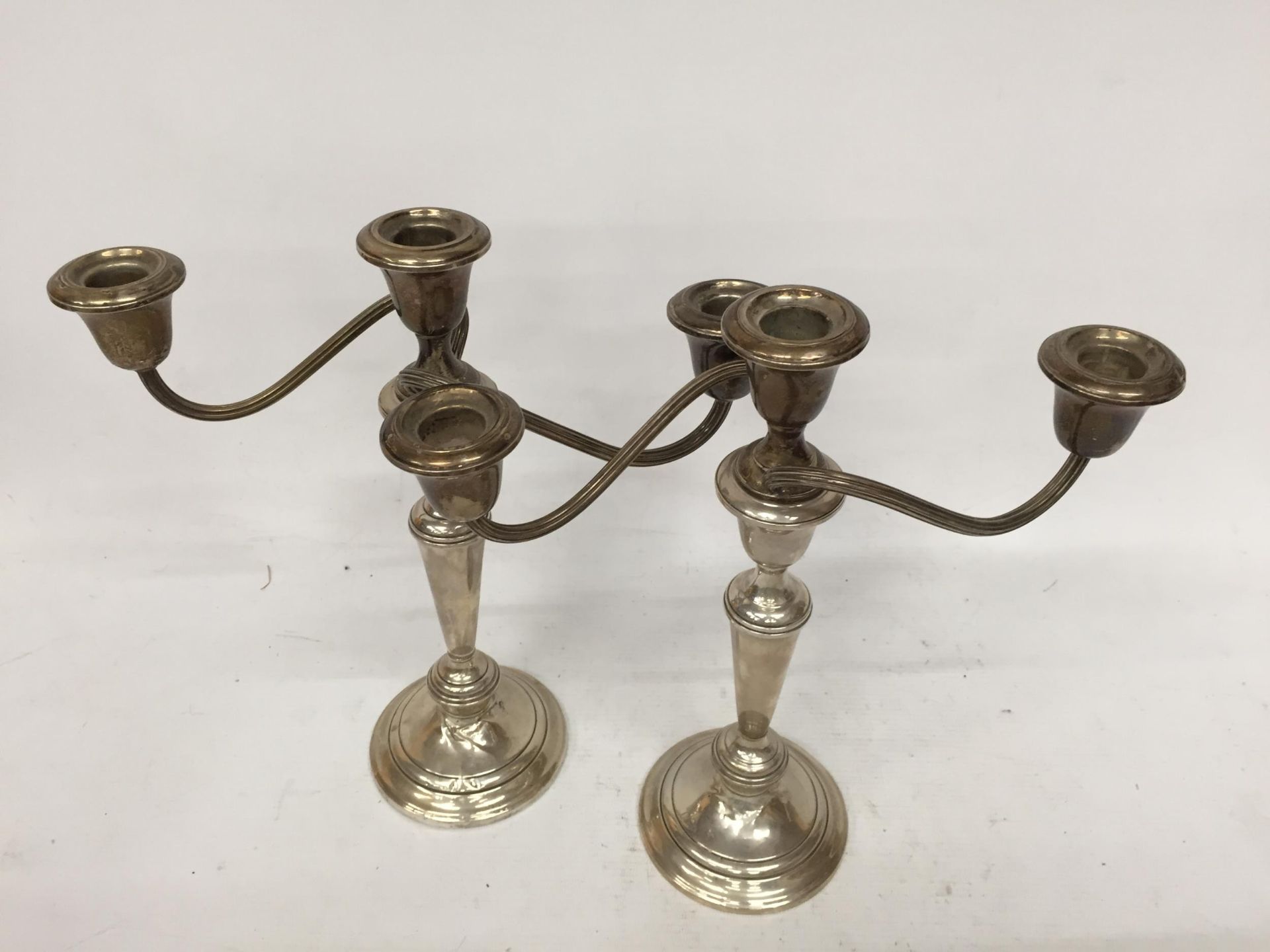 A PAIR OF GORHAM STERLING THREE BRANCH CANDLEABRA, (WEIGHTED & REINFORCED WITH OTHER METALS) - Image 3 of 4