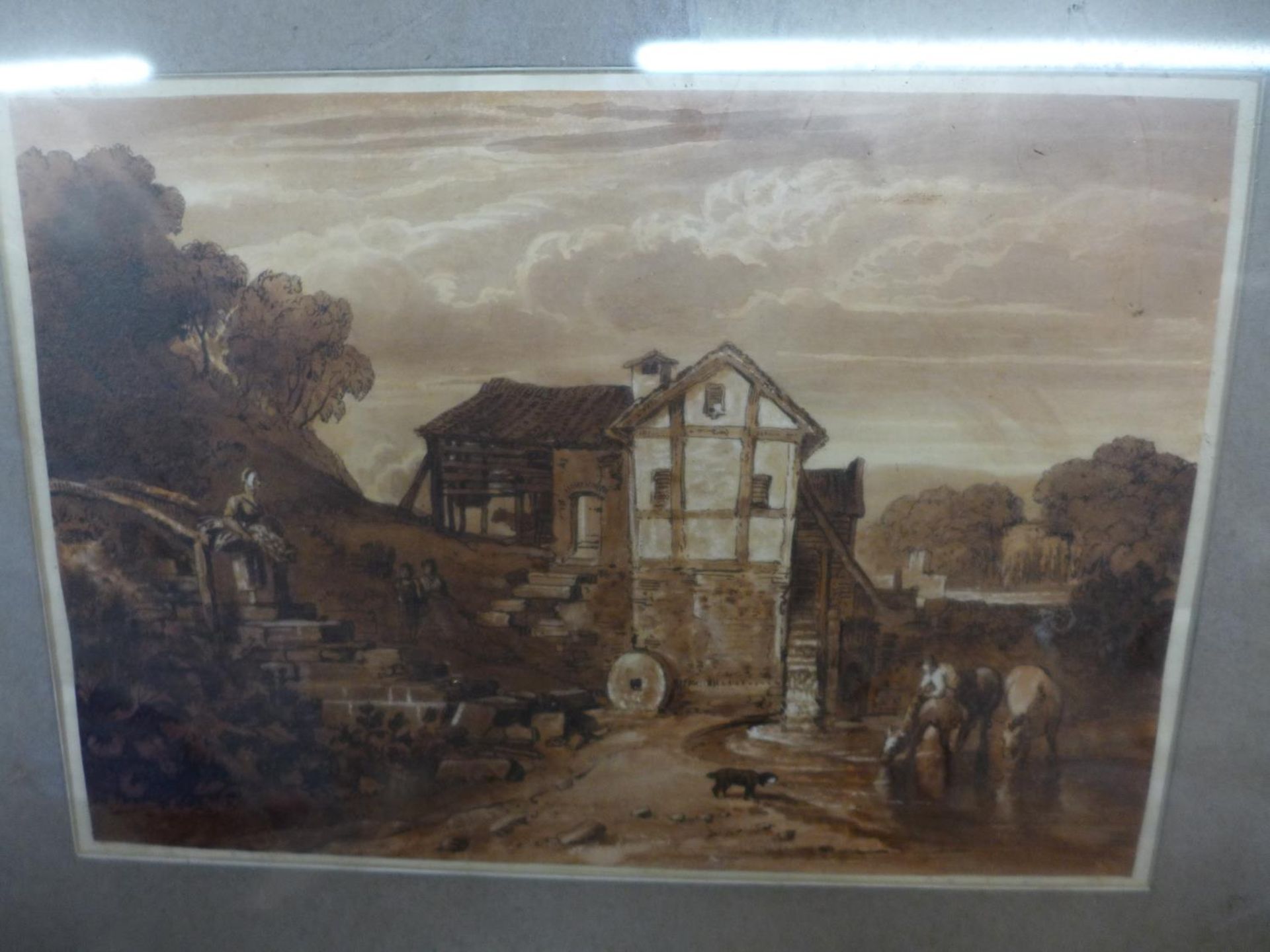 R. DUNKANTON (19TH CENTURY) 'WATER MILL' BROWN WASH, 18CM X 26CM, COLLECTOR LABEL VERSO, FRAMED - Image 2 of 6