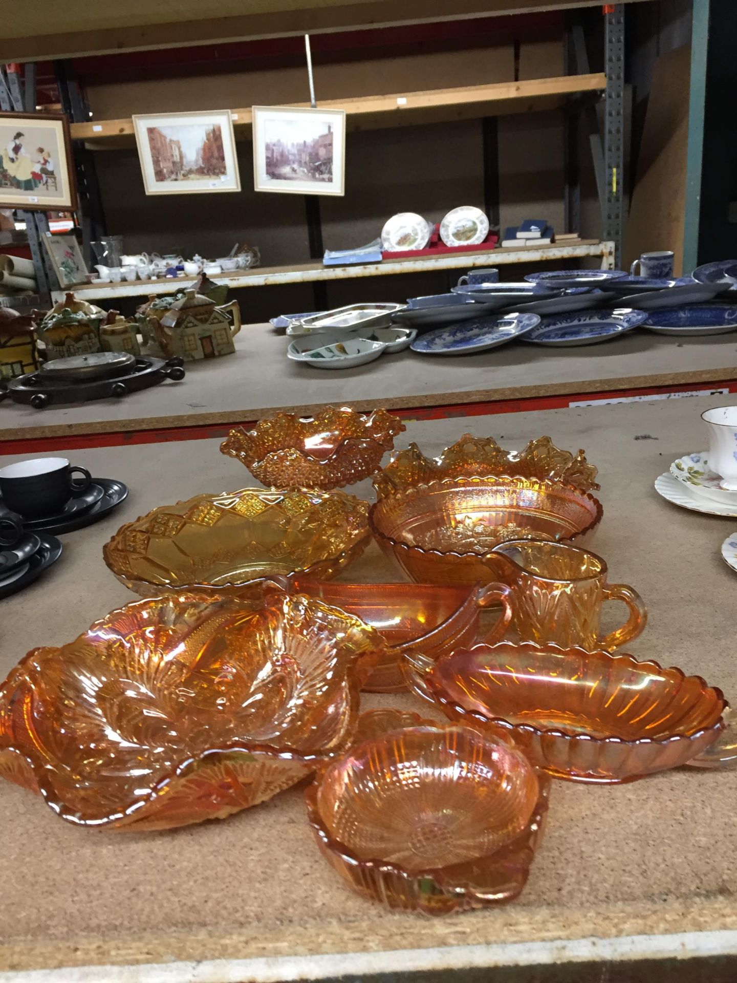 A COLLECTION OF CARNIVAL GLASS DISHES