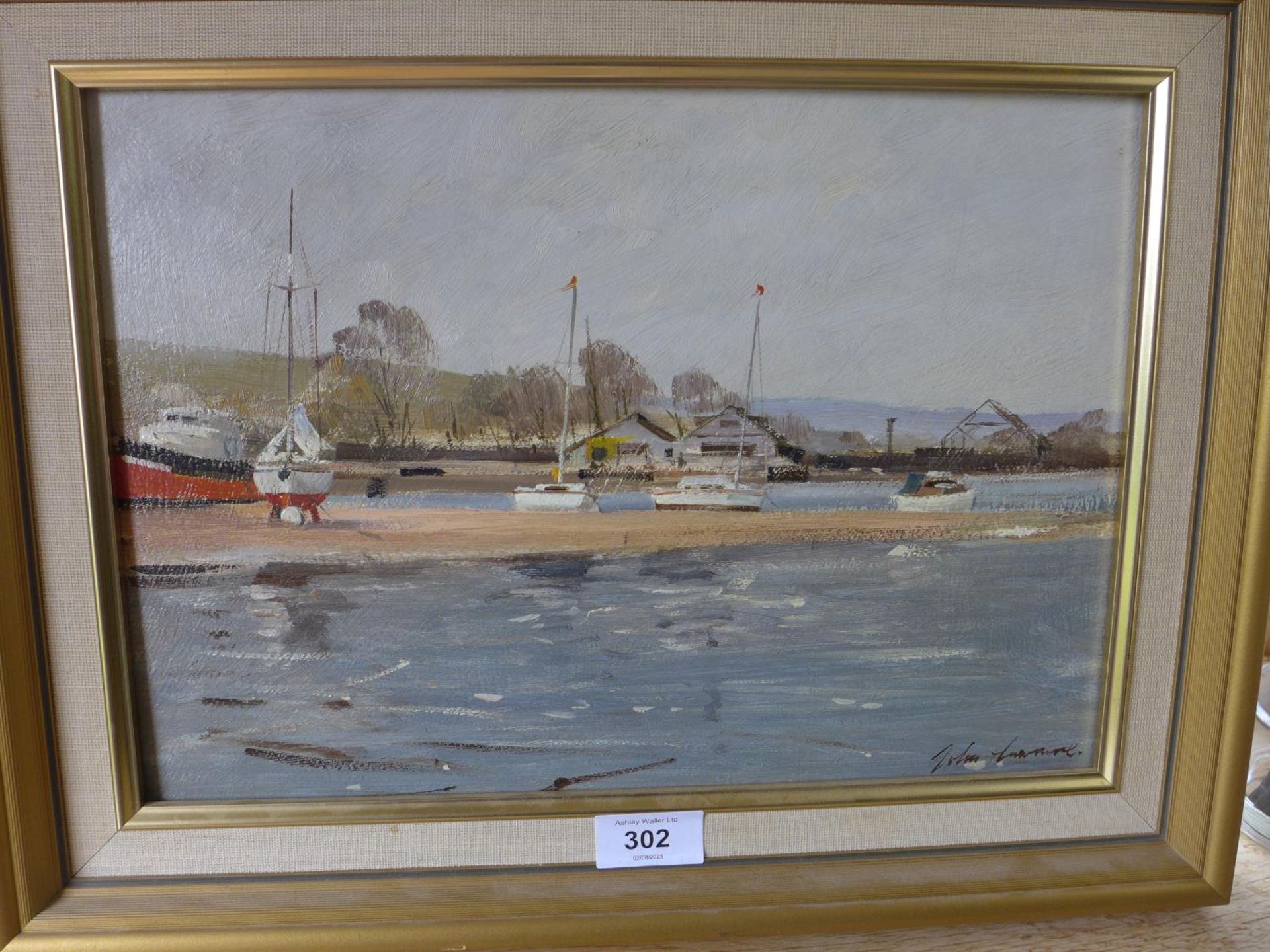 JOHN LAWRENCE (BRITISH BORN 1934) 'BEMBRIDGE HARBOUR, ISLE OF WIGHT', OIL ON BOARD, SIGNED, 24X34CM,