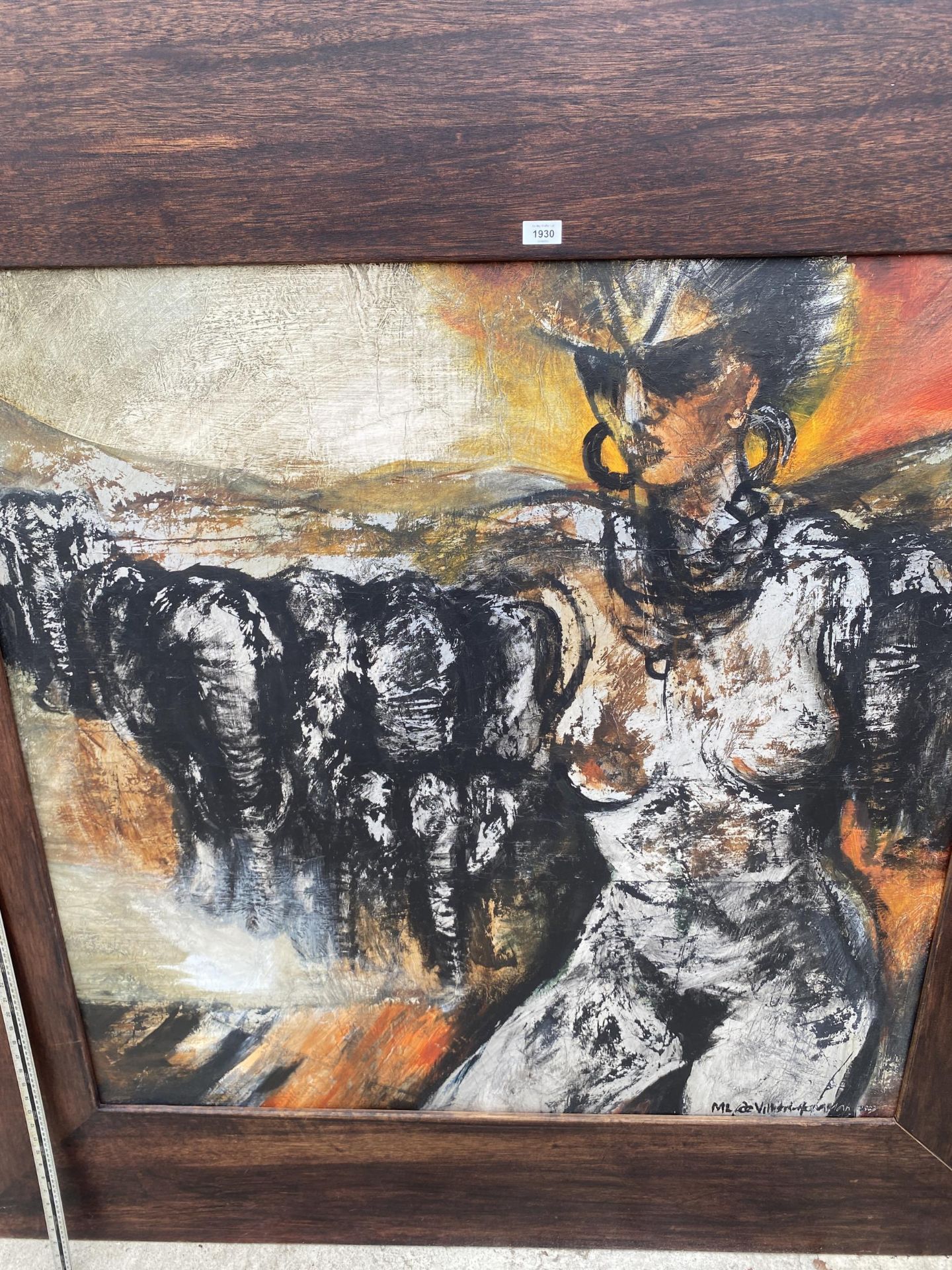 A LARGE SOUTH AFRICAN ARTWORK OIL ON BOARD WITH INDESTINCT SIGNATURE TO LOWER RIGHT HAND CORNER, - Image 3 of 7