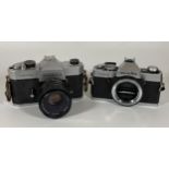 TWO VINTAGE CAMERAS - YASHICA TL-ELECTRO FITTED WITH A YASHICA AUTO 50MM LENS AND A MINOLTA XG2 BODY