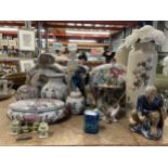 A MIXED GROUP OF CHINESE AND ORIENTAL CERAMICS TO INCLUDE FAMILLE ROSE GINGER JARS, MUD MEN FIGURES,