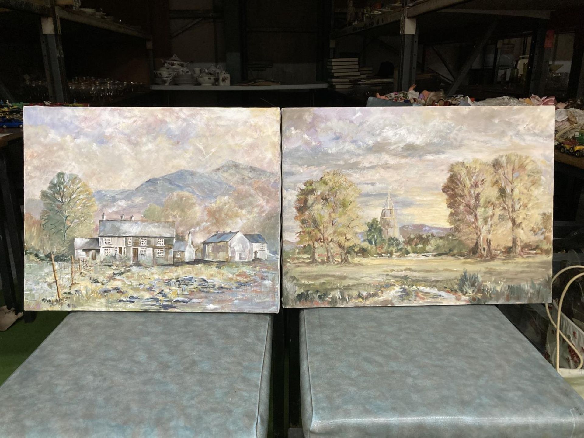 TWO COUNTRY SCENES OILS ON CANVAS