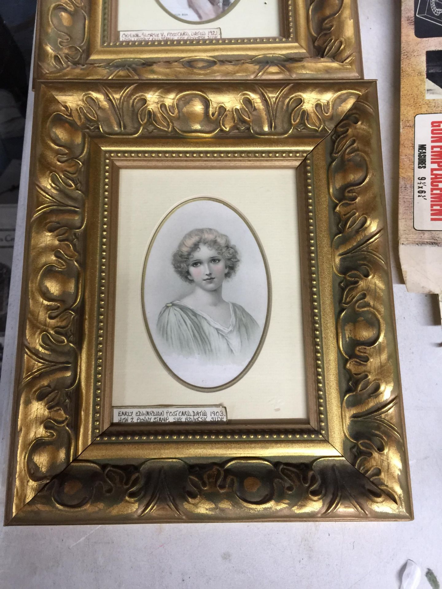 THREE EDWARDIAN POSTCARD PORTRAITS IN GILT FRAMES - Image 3 of 4