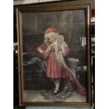 A PERCY TARRANT FRAMED EDWARDIAN PRINT OF A GIRL IN RED HOLDING A MIRROR