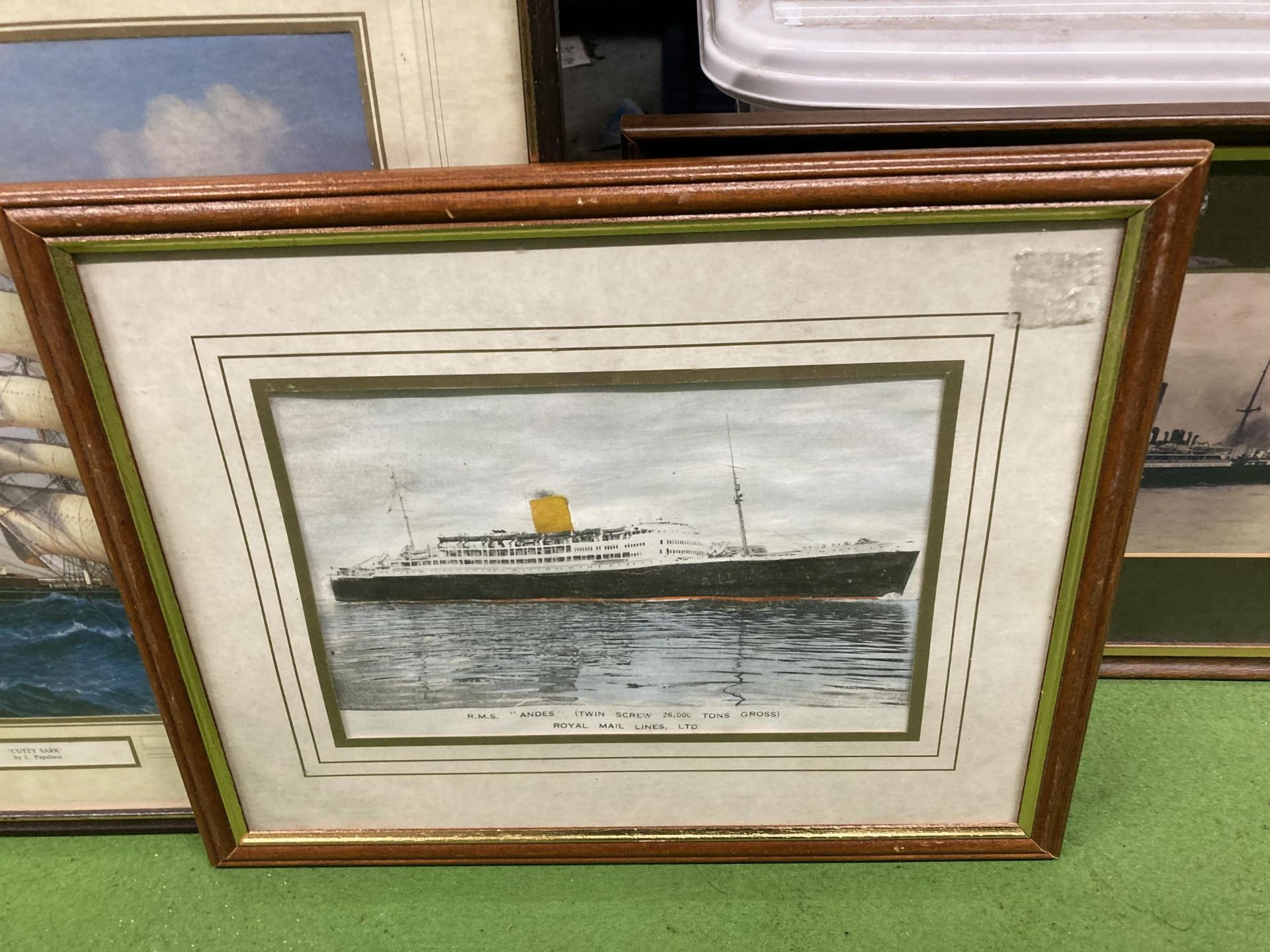 A GROUP OF THREE FRAMED NAUTICAL SCENE PRINTS, R.M.S ANDES, CUTTY SARK AND OTHER - Image 2 of 4
