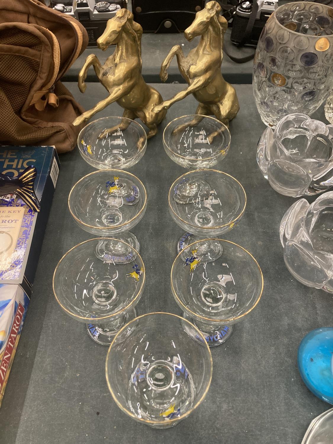 SEVEN VINTAGE BABYCHAM GLASSES