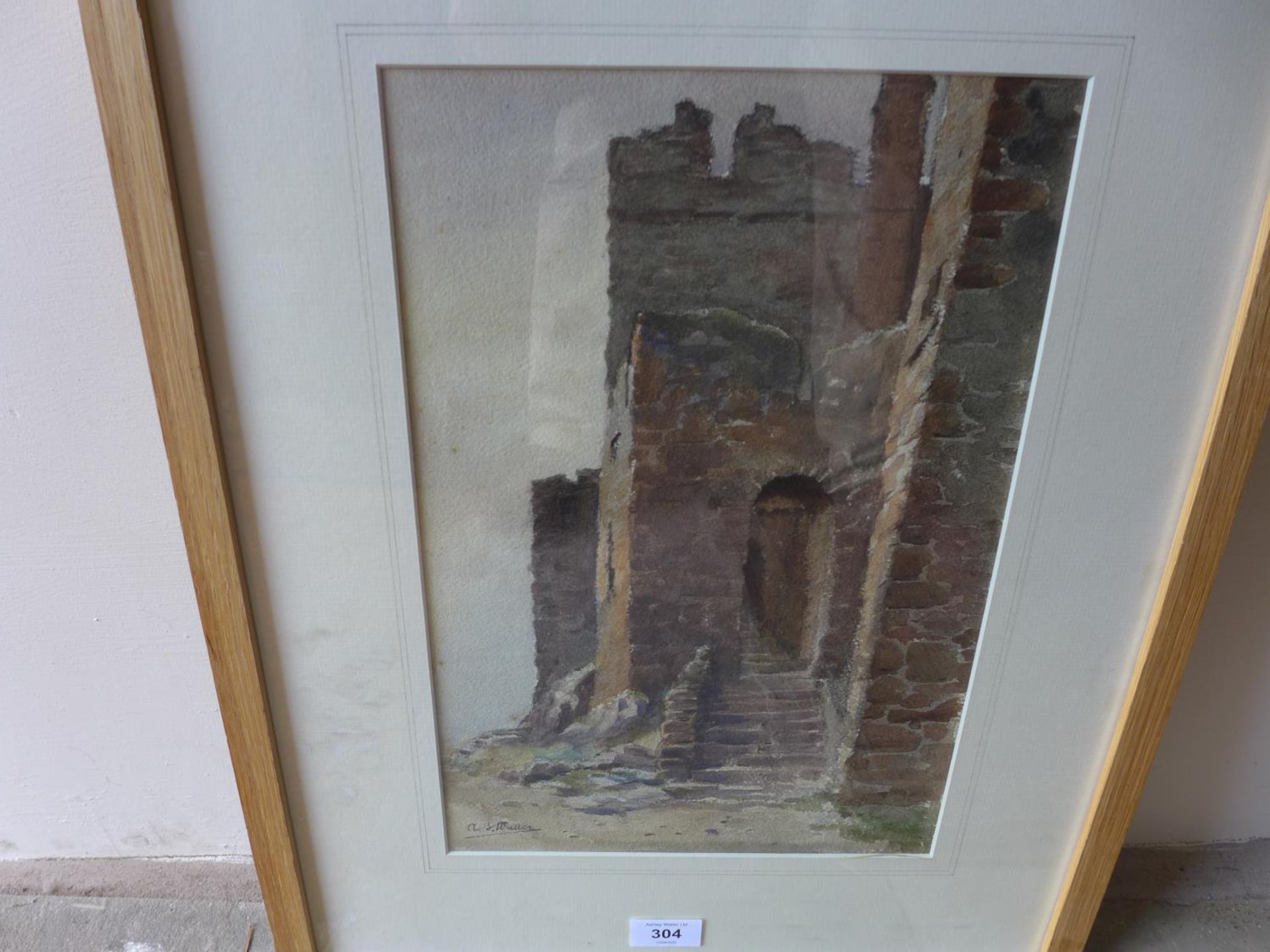 ARTHUR BASSETT WALLER (BRITISH 1882-1975) RUINED CASTLE SCENE, WATERCOLOUR, SIGNED, 36X25CM,