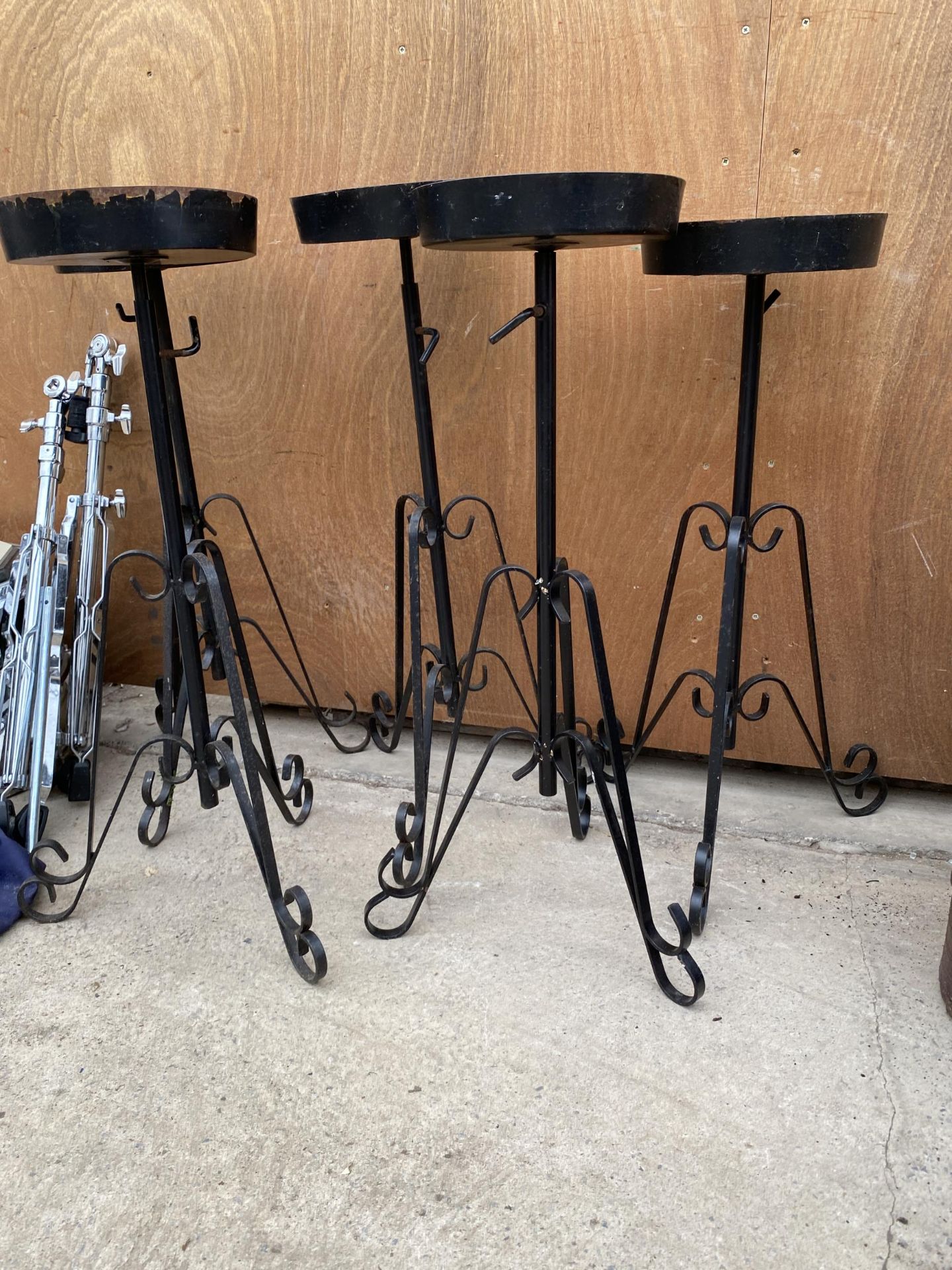 FIVE BLACK PAINTED METAL PLANT STANDS WITH TRIPOD BASE (H:74CM) - Image 2 of 4