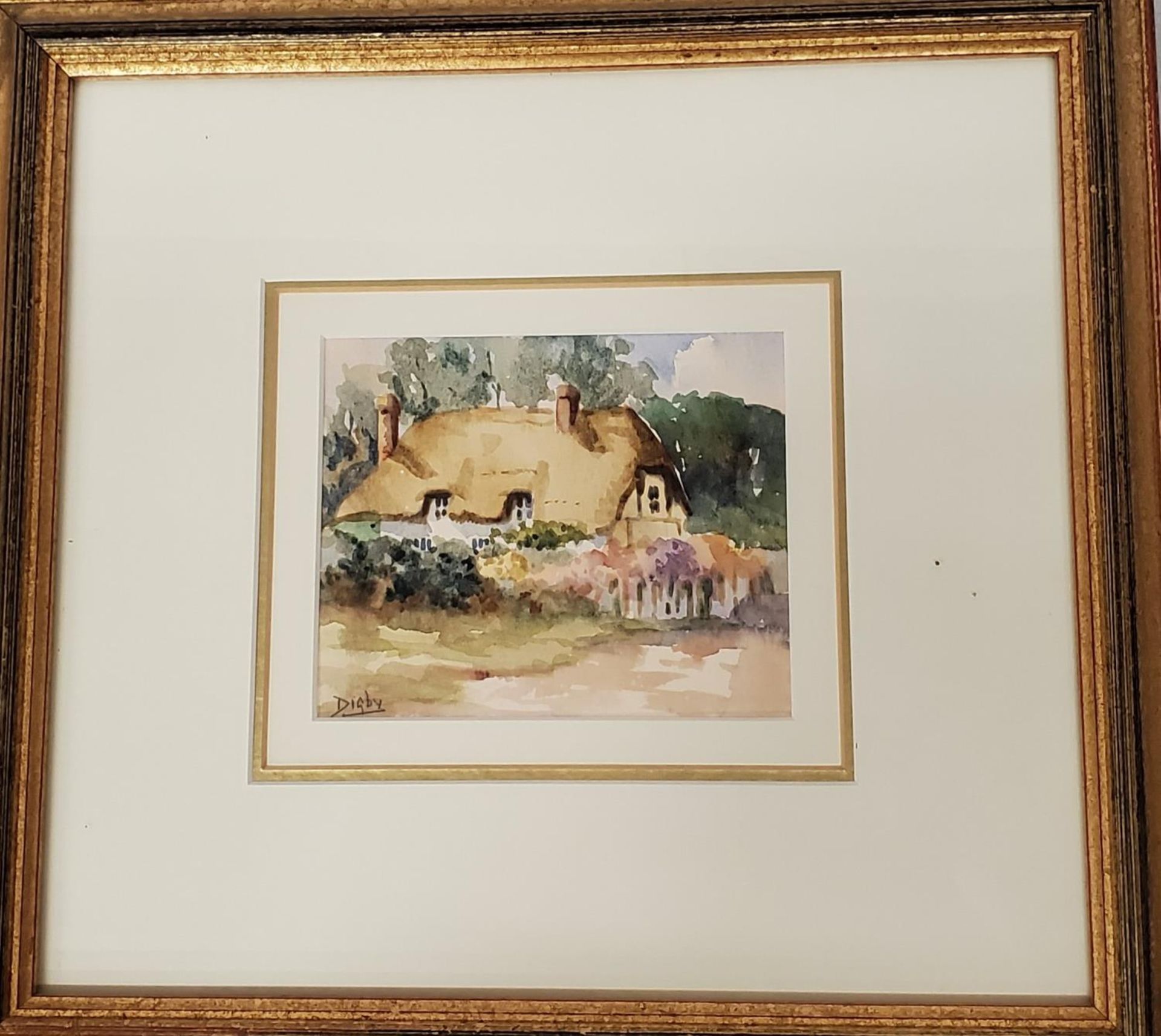 DIGBY (LATE 20TH/EARLY 21ST CENTURY) THATCHED COTTAGE, WATERCOLOUR, SIGNED, 10X12.5CM, FRAMED AND
