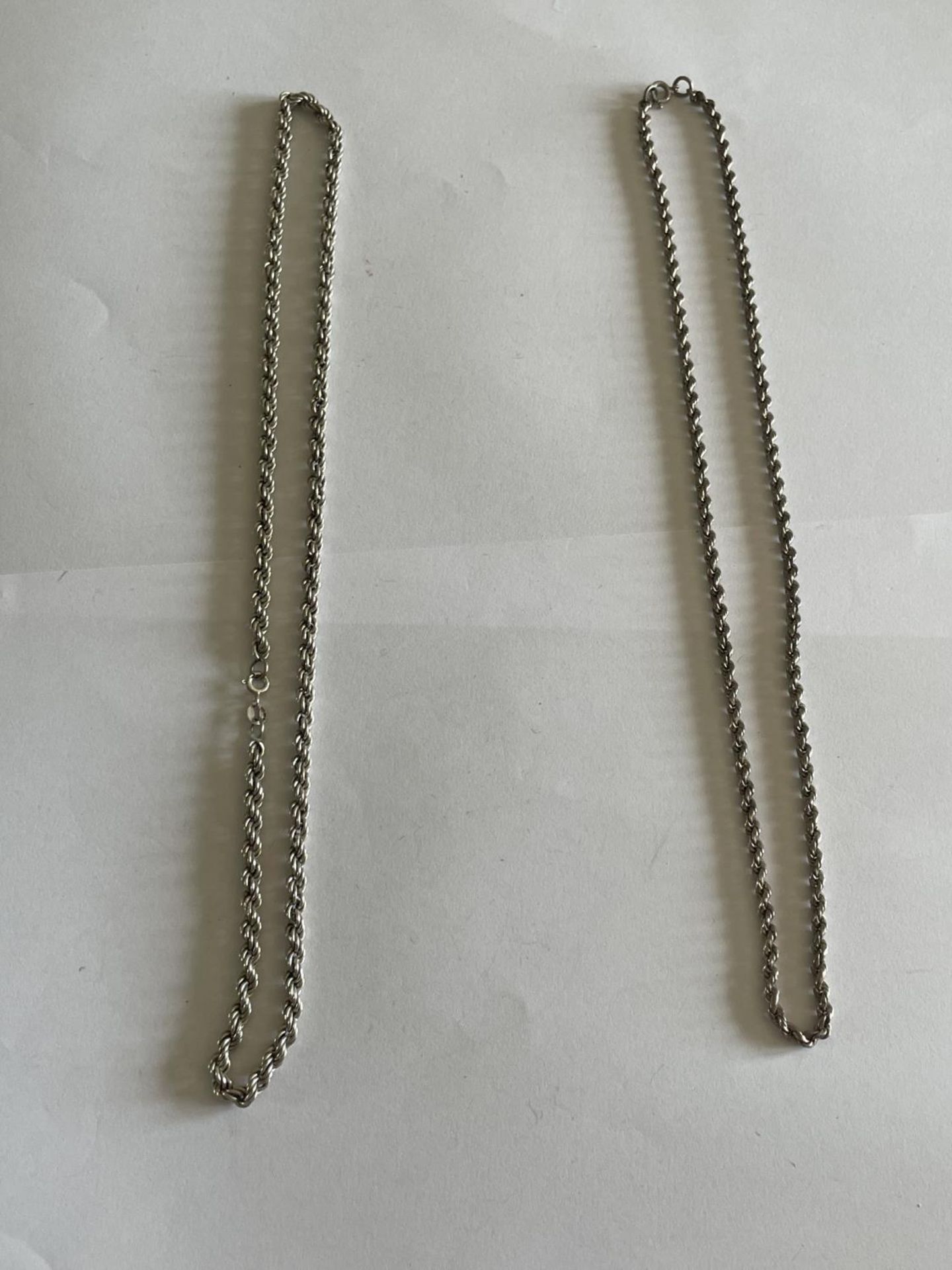 TWO SILVER ROPE NECKLACES LENGTH 18 INCHES