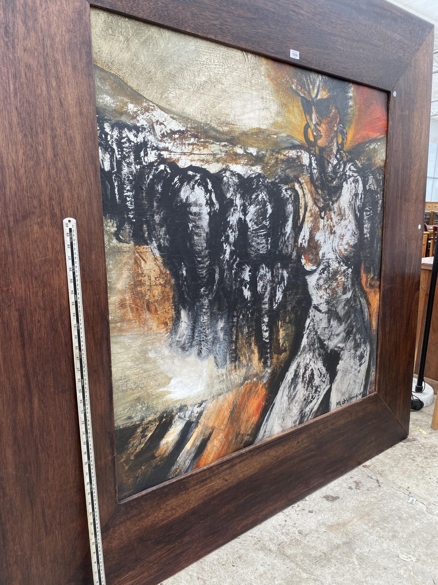 A LARGE SOUTH AFRICAN ARTWORK OIL ON BOARD WITH INDESTINCT SIGNATURE TO LOWER RIGHT HAND CORNER, - Image 2 of 7