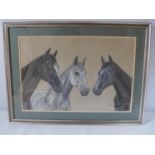 SHEILA EXCELL (BRITISH 20TH CENTURY) STUDY OF THREE HORSES, PASTEL, SIGNED AND DATED 83, 33X50CM,