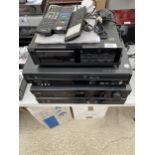 AN ASSORTMENT OF ITEMS TO INCLUDE A PANASONIC DMR-EZ49V VHS/DVD PLAYER, A YAMAHA SOUND RECIEVER