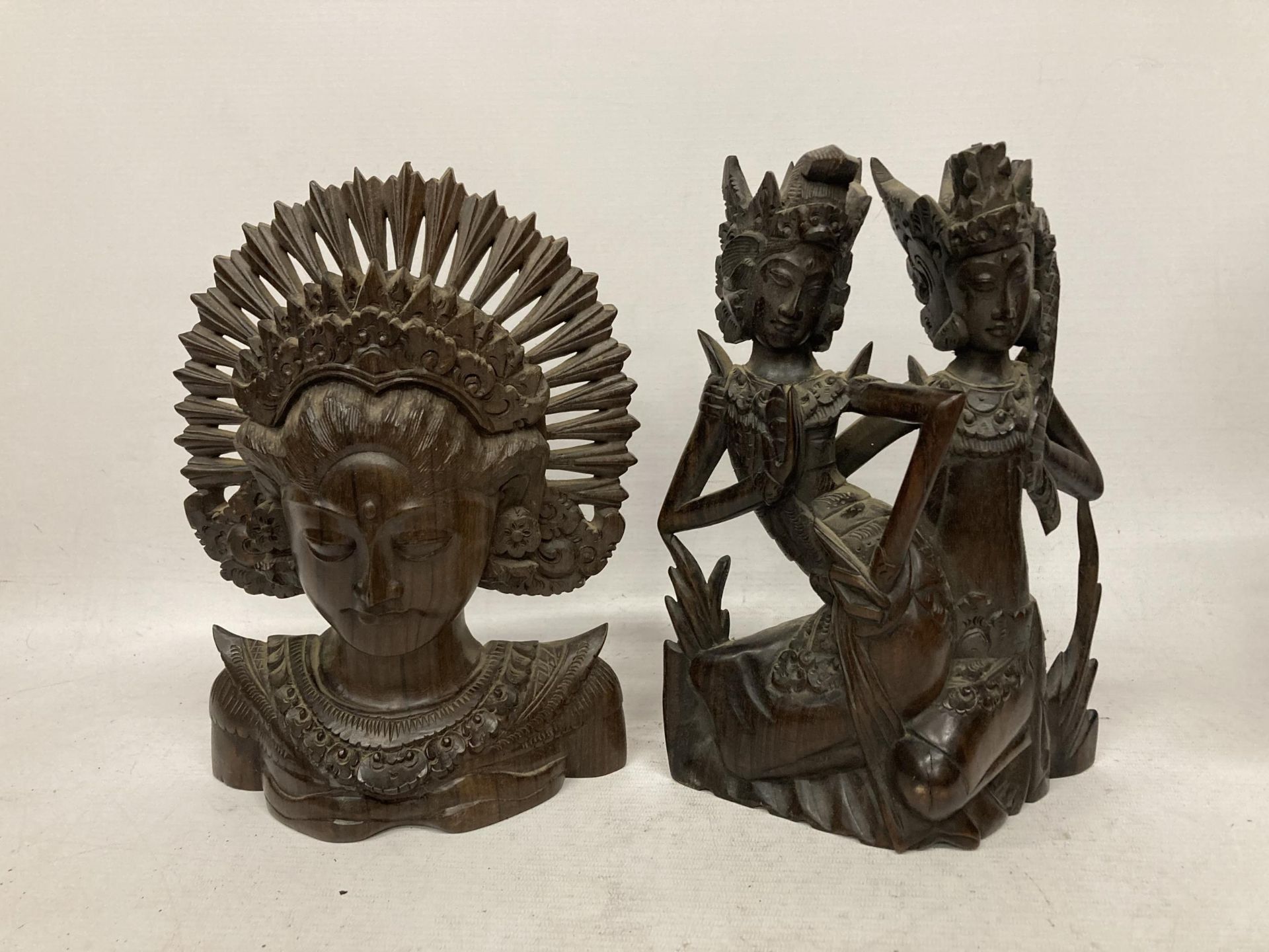 TWO VINTAGE CARVED WOODEN TRIBAL FIGURES