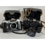 TWO VINTAGE ZENIT CASED CAMERAS - ZENIT E BODY AND ZENIT TTL FITTED WITH KENLOCK MC 28MM LENS